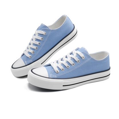 Picture of ANTLULU Women’s Canvas Shoes Low Top and Lace up Fashion Casual Sneakers Black and White Classic (6, Blue, Numeric_6) - Size: 6
