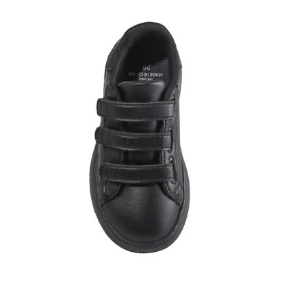 Picture of Toddler, Little, Big Kid Shoes- All Black, Leather Sneakers - Slip on, No Lace, no-tie Style - Casual or Formal - Hook and Loop Sneakers for Boys and Girls- Little Kid Size 1 - Size: 1 Little Kid