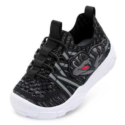Picture of FEETCITY Toddler Shoes Boys Girls Barefoot Shoes Kids Walking Shoes Wide Toddler Sneakers Lightweight Baby Tennis Shoes Slip On Shoes Size 9 Black Grey - Size: 9 Toddler