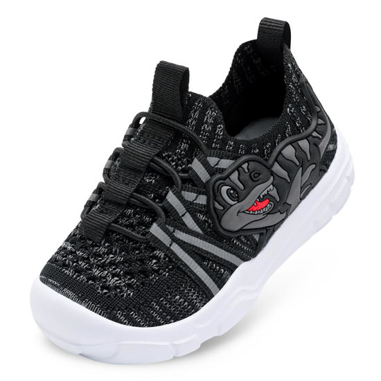 Picture of FEETCITY Toddler Shoes Boys Girls Barefoot Shoes Kids Walking Shoes Wide Toddler Sneakers Lightweight Baby Tennis Shoes Slip On Shoes Size 9 Black Grey - Size: 9 Toddler