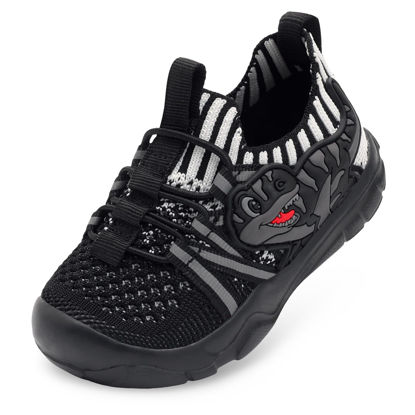 Picture of FEETCITY Toddler Boys Shoes Girls Walking Shoes Toddlers Slip On Shoes Baby Tennis Shoes Lightweight Wide Toddler Shoes Barefoot Shoes Size 10 Black White - Size: 10 Toddler