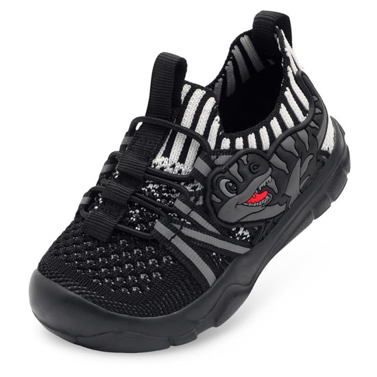 Picture of FEETCITY Toddler Boys Shoes Girls Walking Shoes Toddlers Slip On Shoes Baby Tennis Shoes Lightweight Wide Toddler Shoes Barefoot Shoes Size 10 Black White - Size: 10 Toddler
