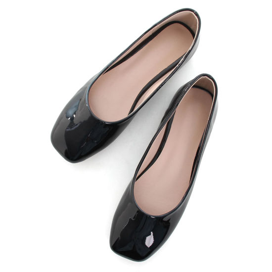 Picture of SAILING LU Women's Flats Shoes Black Comfortable Memory Foam Square-Toe Slip On Casual Ballet Flats Solid Patent Leather Dress Shoes Size 7.5 - Size: 7.5