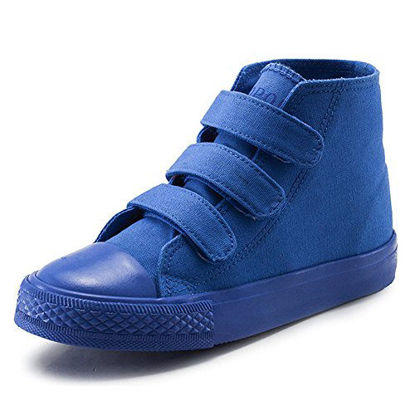 Picture of Boy's Girl's High-Top Casual Strap Canvas Sneakers, Blue, Little Kid, Size 1 - Size: 1 Narrow Little Kid