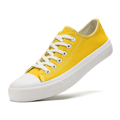 Picture of soofylia Canvas Shoes for Women Low Top Women's Fashion Sneakers Casual Tennis Shoes Classic Walking Shoes Yellow 270 - Size: 10