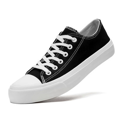 Picture of soofylia Canvas Shoes for Women Low Top Women's Fashion Sneakers Casual Tennis Shoes Classic Walking Shoes Black&White 235 - Size: 6.5