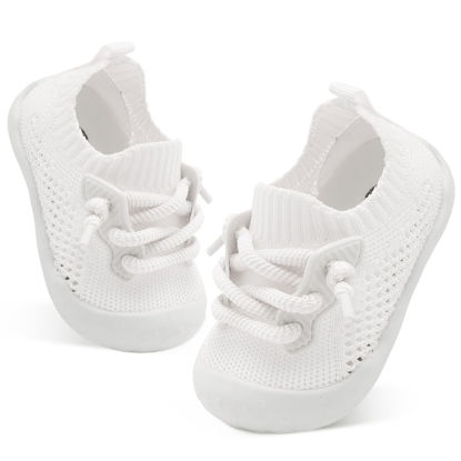 Picture of BARERUN Baby Shoes Boys Girls Infant Sneakers Non-Slip Rubber Sole Toddler Crib First Walker Shoes 1 Year Old Boy Shoes Sock Shoes for Baby Boy White 12-18 Months - Size: 12-18 Months Infant