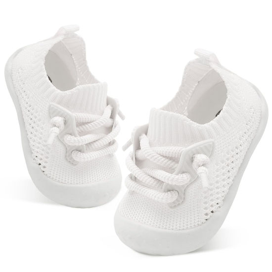 Picture of BARERUN Baby Shoes Boys Girls Infant Sneakers Non-Slip Rubber Sole Toddler Crib First Walker Shoes 1 Year Old Boy Shoes Sock Shoes for Baby Boy White 12-18 Months - Size: 12-18 Months Infant