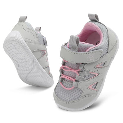 Picture of LeIsfIt Baby Boys Girls Shoes First Walking Shoes Toddler Shoes Breathable Sneakers Non-Slip Infant Shoes Crib Shoes Greypink - Size: 6-12 Months Infant