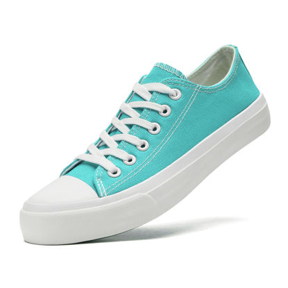 Picture of soofylia Canvas Shoes for Women Low Top Women's Fashion Sneakers Casual Tennis Shoes Classic Walking Shoes Light Green 280 - Size: 10