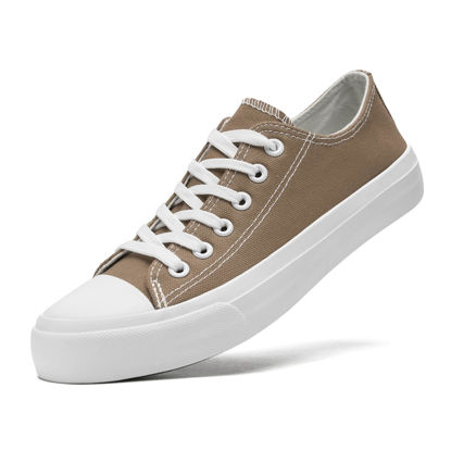 Picture of soofylia Canvas Shoes for Women Low Top Women's Fashion Sneakers Casual Tennis Shoes Classic Walking Shoes Light Brown 280 - Size: 10