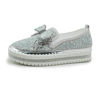 Picture of N/AB Women's Casual Fashion Platform Rhinestones Glitter Slip On Sneakers Cute Bowknot Flat Walking Loafers Platform Dress Shoes Silver 39 - Size: 8