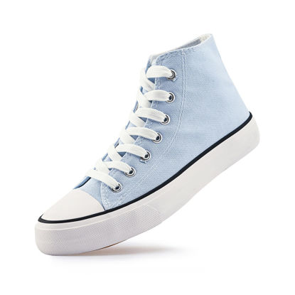 Picture of rosyclo Women's High Top Canvas Sneakers Fashion Lace-up Classic Casual Walking Shoes Azure - Size: 8.5