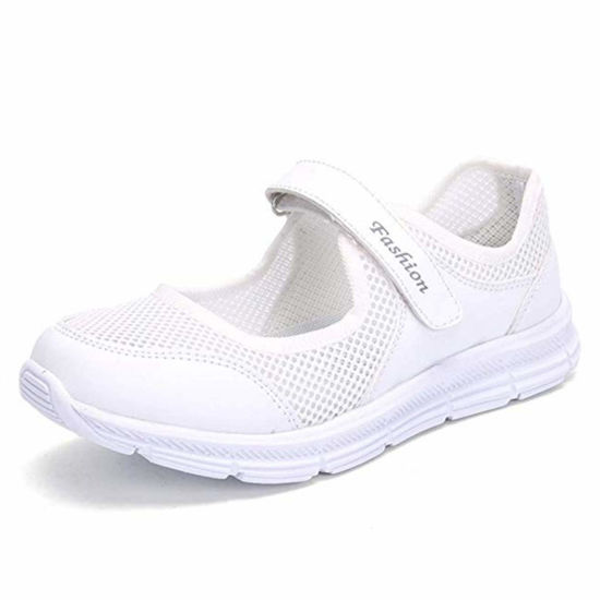 Picture of SAGUARO Women's Comfy Breathable Walking Shoes Lady Soft Fashion Mary Jane Sneakers Lightweight Flat Shoes, White - Size: 6