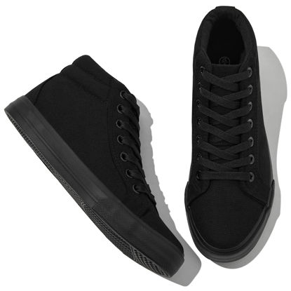 Picture of XRH Women Black Canvas High Tops Sneakers for Walking,White Non Slip Hi Top Lace up Shoes,Casual Fashion Mid Top Sneakers(Black,US8) - Size: 8