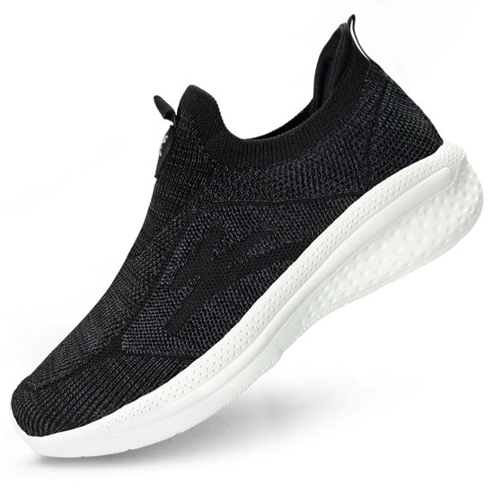 Picture of Giniros Womens Slip On Sneakers Non Slip Walking Shoes Women Lightweight Comfort Workout Fashion Sneakes Black White 10 - Size: 10