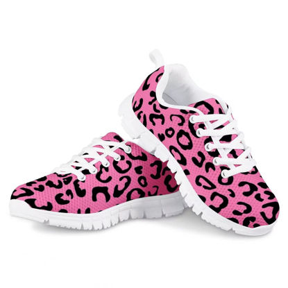 Picture of Pink Cheetah Leopard Print Kid Girls Running Sports Sneakers Cute Casual Leopard Print Walking Shoes with White Outsole Tennis Shoes - Size: 11.5 Little Kid