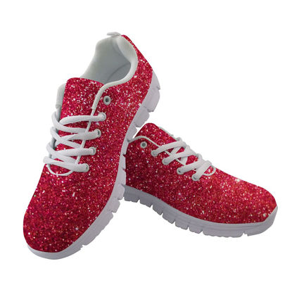 Picture of Jeiento Fashion Trainers Road Running Shoes for Women Outdoor Casual Leisure Walking Jogging Shoe Sneakers for Ladieis Teenager Girls Comfort Red Bling Size US 11 - Size: 11