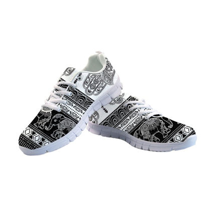 Picture of FOR U DESIGNS Tribal Pattern Black and White Stripe Women Shoes Cartoon Elephant Trail Athletic Sport Running Sneaker Size 37 - Size: 7