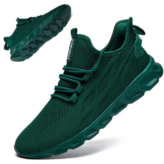 Picture of QIJGS Running Shoes for Men Gym Tennis Athletic Mesh Sneakers Lightweight Sports Fashion Workout Casual Shoes-dark green-size 8.5 - Size: 8