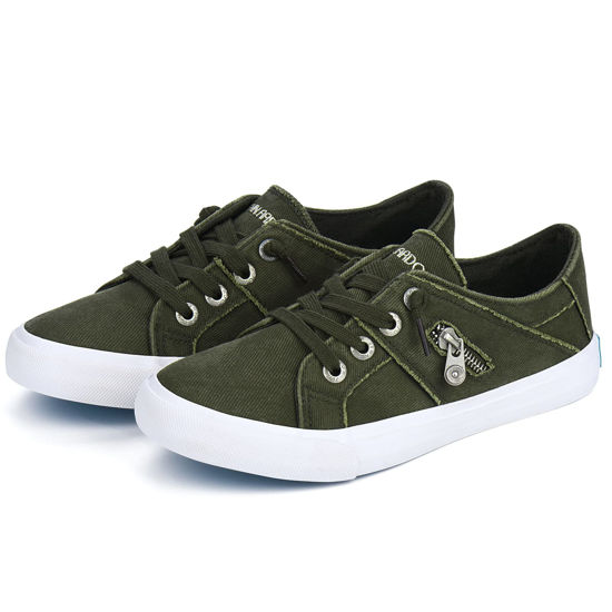 Picture of JENN ARDOR Womens Canvas Shoes Fashion Slip on Sneakers Low Top Tennis Shoes Lace up Canvas Flats Casual Walking Shoes - Size: 6