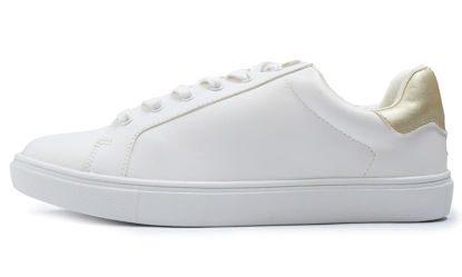 Picture of FEVERSOLE Women's Featured PU Leather Colorful Lace-Up Sneaker White Gold Patch Size 7 M US - Size: 7