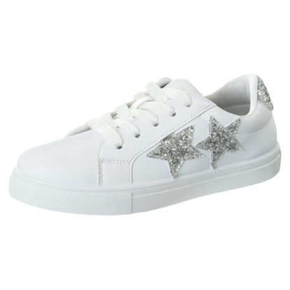 Picture of Kensie Girl Sneakers Lace Up Non Slip - Fashion Casual Low Top Shoes - White Silver Stars (size 11 Little Kid) - Size: 11 Little Kid