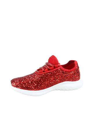 Picture of TZ Kid's Girl's Fashion Glitter Sparkle Slip On Lace Casual Walking Sneaker Shoes (Red, 9) - Size: 9 Little Kid