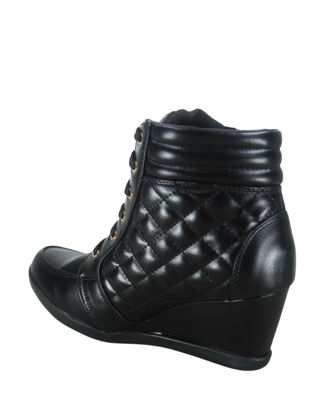 Picture of TZ Womens High Top Sneakers Fashion Classic Lace Up Quilted Comfortable Wedge Walking Shoes (Black, 8.5) - Size: 8.5