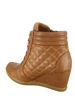 Picture of TZ Womens High Top Sneakers Fashion Classic Lace Up Quilted Comfortable Wedge Walking Shoes (Tan, 5) - Size: 5