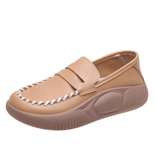 Picture of Women's Slip On Lightweight Comfortable Loafers,Low Top Thick Sole Non Slip Sneakers Casual Fashion Walking Shoes (Brown,7) - Size: 7