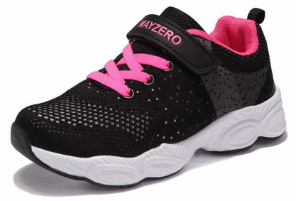 Picture of Vivay Kids Tennis Shoes Fashion Sneakers Lace-up Lightweight Breathable Girls Sports Shoes (1f-Black/Rose red,9 Toddler) - Size: 9 Toddler