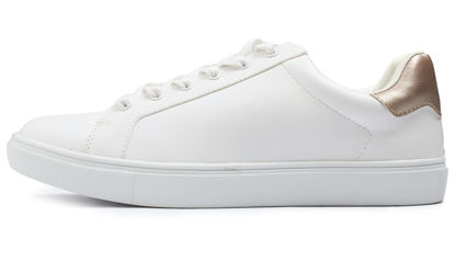 Picture of FEVERSOLE Women's Featured PU Leather Colorful Lace-Up Sneaker White Rose Gold Patch Size 7.5 M US - Size: 7.5