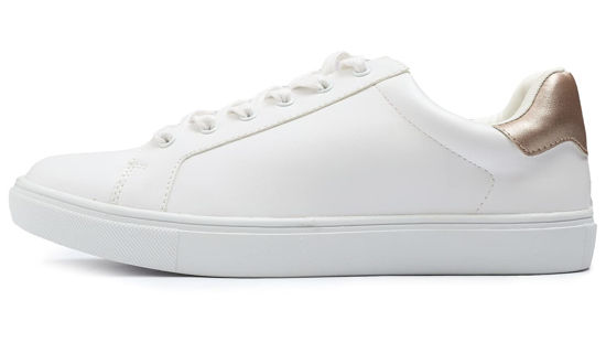 Picture of FEVERSOLE Women's Featured PU Leather Colorful Lace-Up Sneaker White Rose Gold Patch Size 7.5 M US - Size: 7.5
