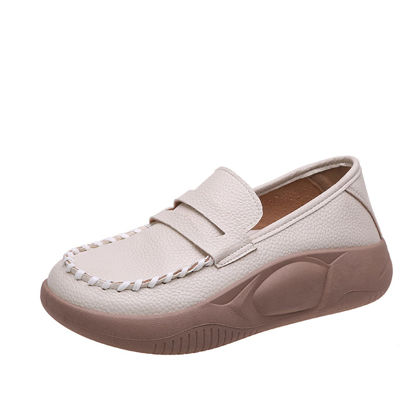 Picture of Women's Slip On Lightweight Comfortable Loafers,Low Top Thick Sole Non Slip Sneakers Casual Fashion Walking Shoes (White,4.5) - Size: 4.5