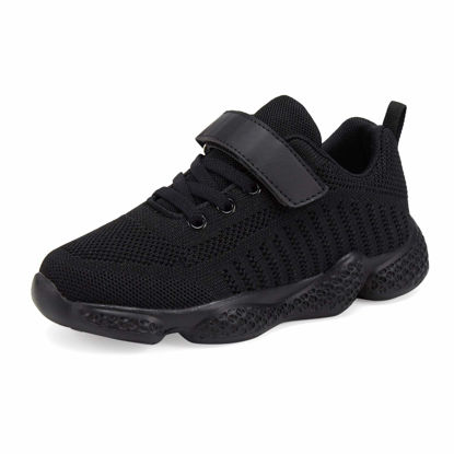 Picture of Voxge Boys Girls Sneakers Knitted Mesh Sports Shoes Breathable Lightweight Running Shoes for Kids Fashion Athletic Casual Shoes (Little/Big) Kids Full Black Size 12.5 M US - Size: 12.5 Little Kid
