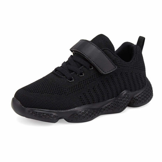 Picture of Voxge Boys Girls Sneakers Knitted Mesh Sports Shoes Breathable Lightweight Running Shoes for Kids Fashion Athletic Casual Shoes (Little/Big) Kids Full Black Size 12.5 M US - Size: 12.5 Little Kid