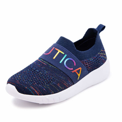 Picture of Nautica Kids Girls Youth Fashion Sneaker Running Shoes -Slip On-West Deck Youth-Navy Rainbow Size-1 - Size: 1 Little Kid