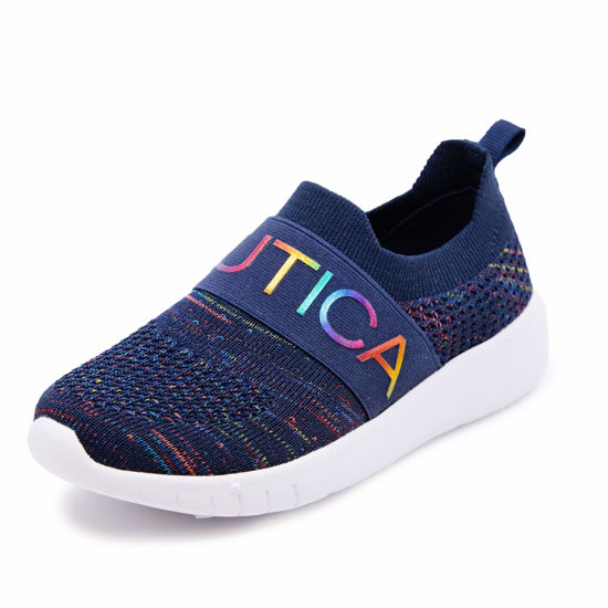 Picture of Nautica Kids Girls Youth Fashion Sneaker Running Shoes -Slip On-West Deck Youth-Navy Rainbow Size-1 - Size: 1 Little Kid
