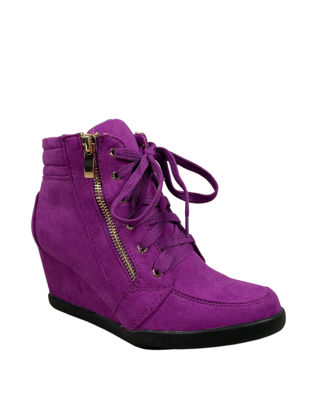 Picture of TZ 56 Womens High Top Sneakers Fashion Classic Lace Up Comfortable Wedge Walking Shoes (Purple, 5) - Size: 5