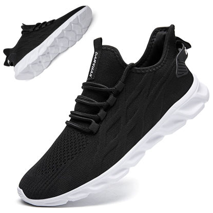 Picture of QIJGS Running Shoes for Men Gym Tennis Athletic Mesh Sneakers Lightweight Sports Fashion Workout Casual Shoes-Black White-Size 6.5 - Size: 6.5