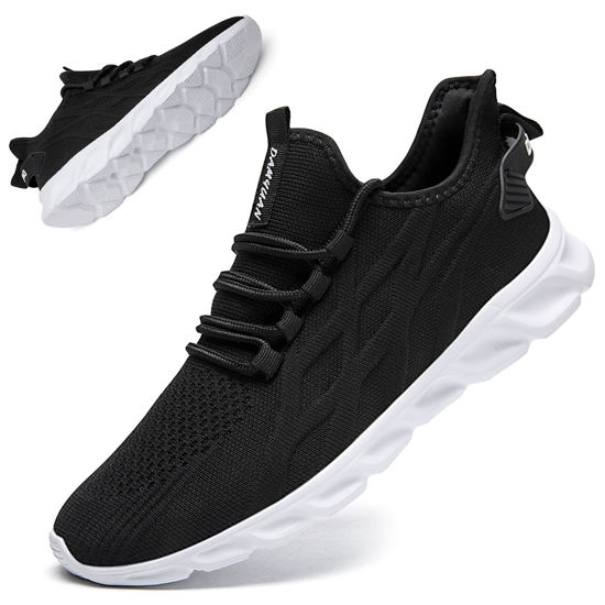 Picture of QIJGS Running Shoes for Men Gym Tennis Athletic Mesh Sneakers Lightweight Sports Fashion Workout Casual Shoes-Black White-Size 6.5 - Size: 6.5