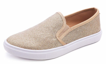 Picture of FEVERSOLE Women's Fashion Dress Sneakers Party Bling Casual Flats Embellished Shoes Gold Lurex Size 8 M US - Size: 8
