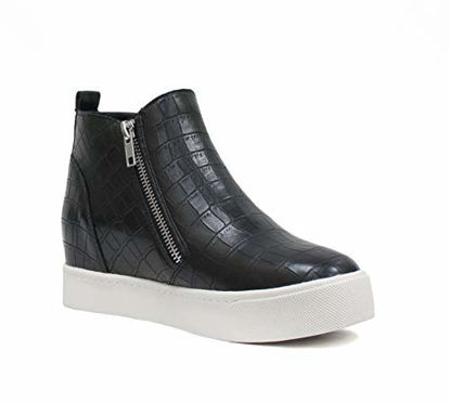 Picture of Soda Taylor Hidden Fahsion Wedge Sneaker Shoes Side Zipper,Black Crocco,10 - Size: 10