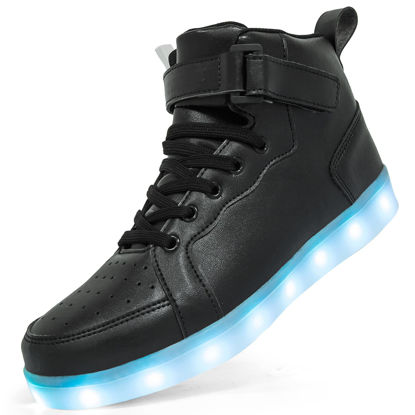 Picture of LED Light Up Shoes Unisex High top Sneakers Flashing Shoes for Women Men Teens with USB Charging Glowing Luminous Shoes Black - Size: 4 Women/3 Men