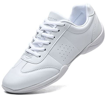 Picture of WUIWUIYU Boys Girls White Lace-up School Cheer Shoes Chearleading Dancing Sports Shoe Sneakers Size 1.5 - Size: 1.5 Little Kid