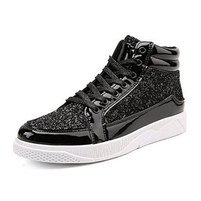 Picture of IGxx Black Shoes for Men High Top Flashing Party Casual Lace-up Sneakers Men - Size: 7
