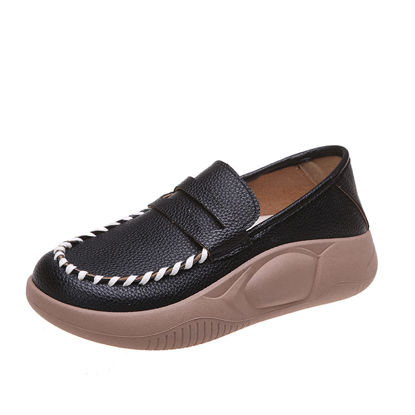 Picture of Women's Slip On Lightweight Comfortable Loafers,Low Top Thick Sole Non Slip Sneakers Casual Fashion Walking Shoes (Black,4.5) - Size: 4.5