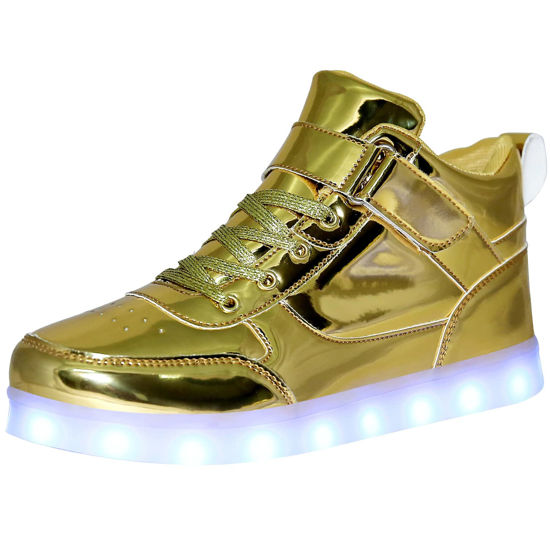 Picture of JEVRITE Unisex Light Up Shoes LED Shoes USB Charging High Top for Women Men Sneakers Couples Shoes GBGold39 - Size: 8 Women/6.5 Men