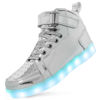 Picture of LED Light Up Shoes Unisex High top Sneakers Flashing Shoes for Women Men Teens with USB Charging Glowing Luminous Shoes Silver - Size: 11 Women/9 Men